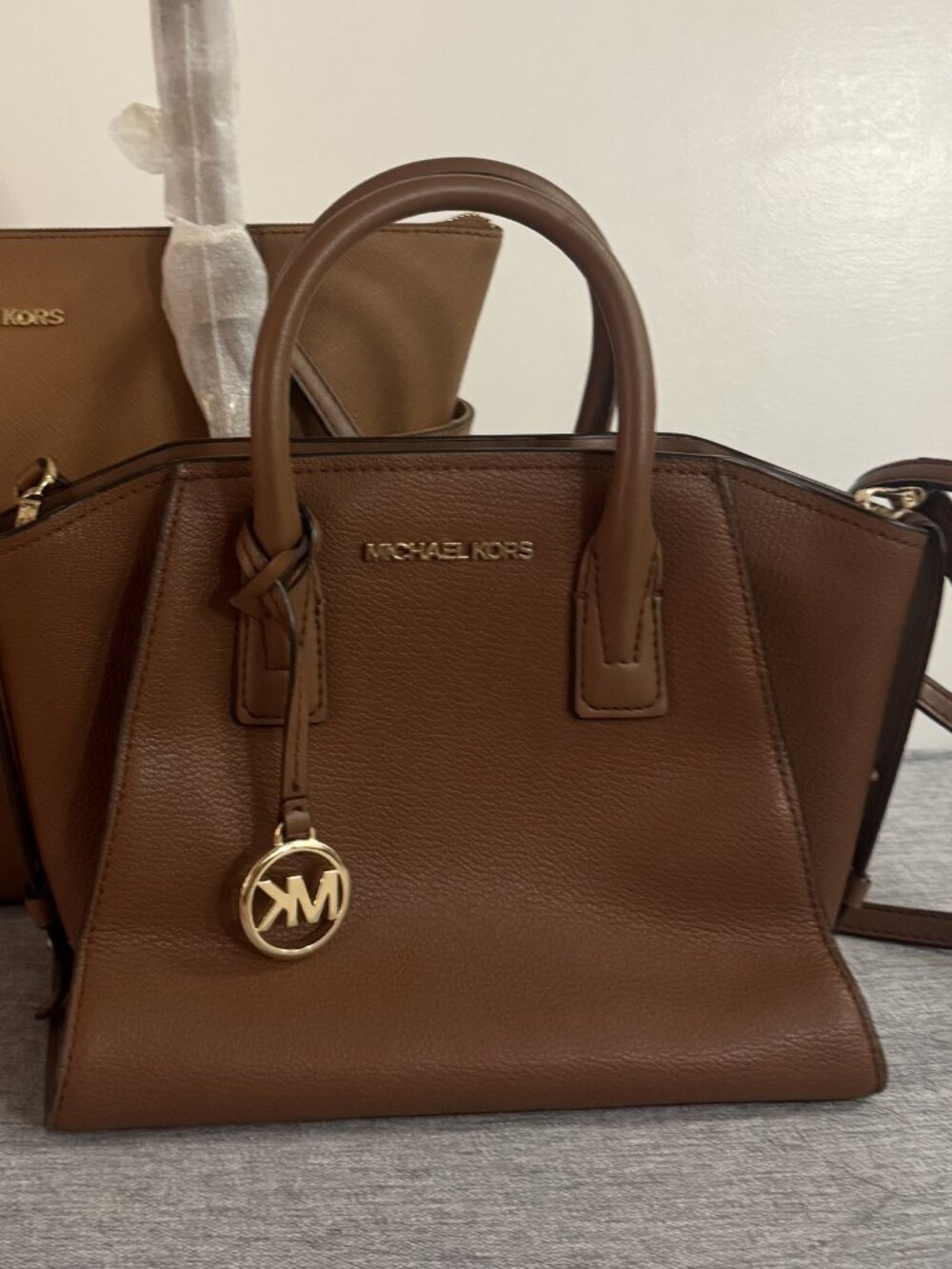 Michael Kors Avril Small Leather Top-Zip Satchel in Luggage